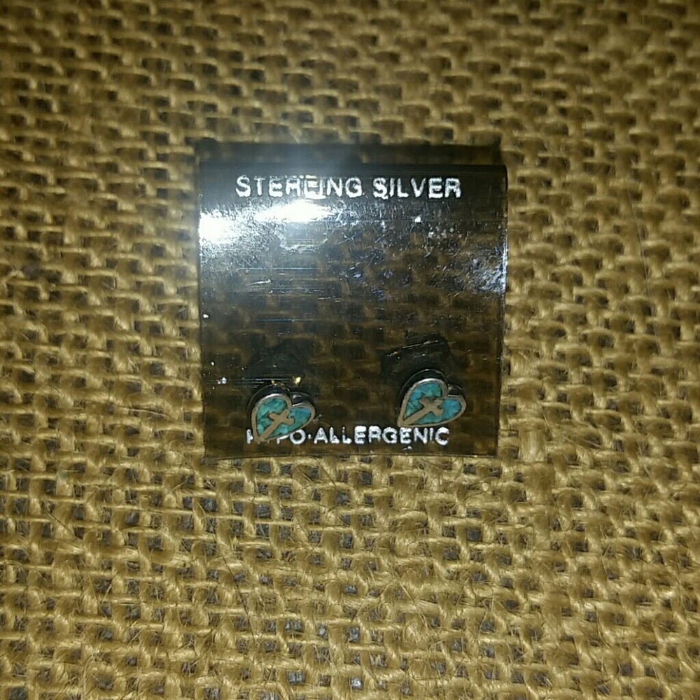 Turquoise earrings sterling sliver new on card 925